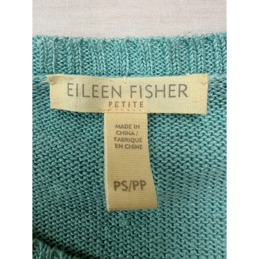 Eileen Fisher Sweater Organic‎ Linen Petite Small Light Blue Short Sleeve Knit